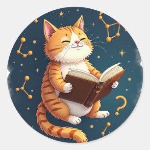 Katt i rymden som läser kosmisk boktok astronomi v runt klistermärke