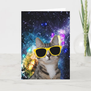 Katt i rymdenhälsningkort kort