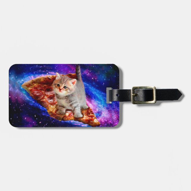 Katt i rymdspizza bagagebricka (Horisontell Framsida)