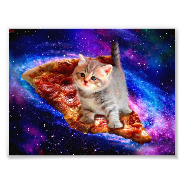 Katt i rymdspizza fototryck (Framsidan)