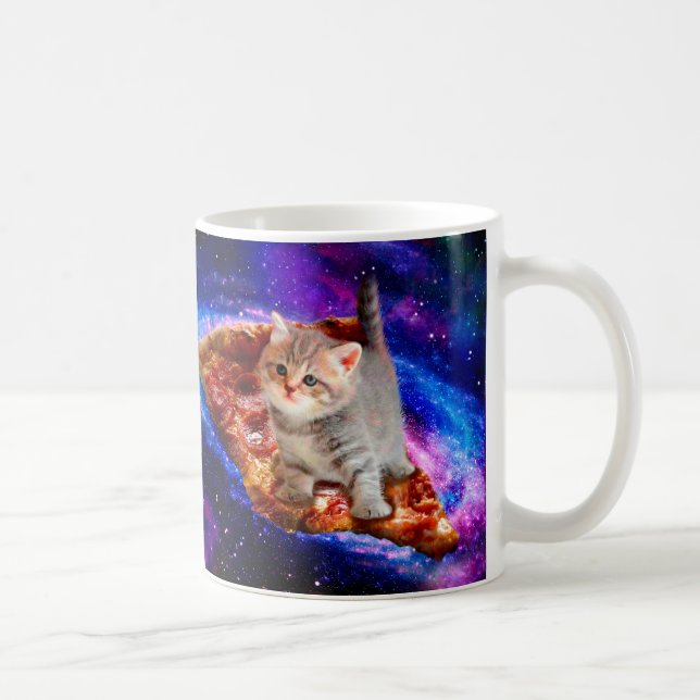 Katt i rymdspizza kaffemugg (Höger)