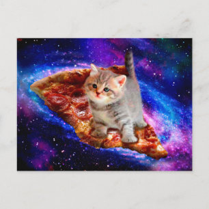Katt i rymdspizza vykort