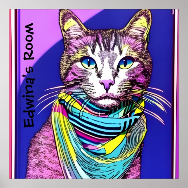 Katt i Scarf. Redigerbar namn/text Poster (Framsidan)