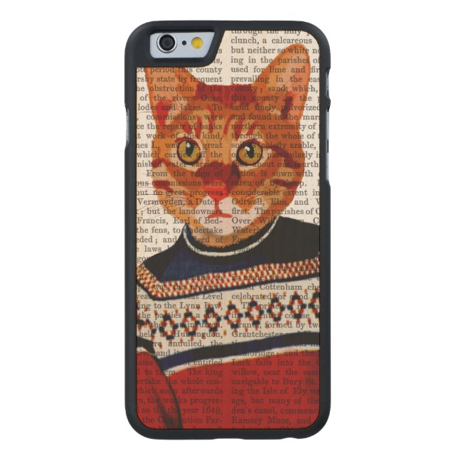 Katt i Ski Sweater 2 Carved Wood iPhone Skal (Baksidan)