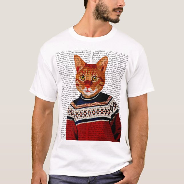 Katt i Ski Sweater 2 Tee Shirt (Framsida)