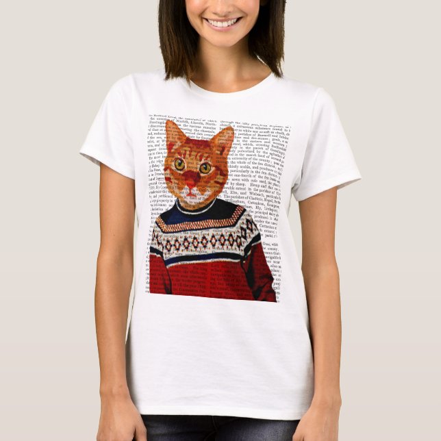 Katt i Ski Sweater 2 Tee Shirt (Framsida)
