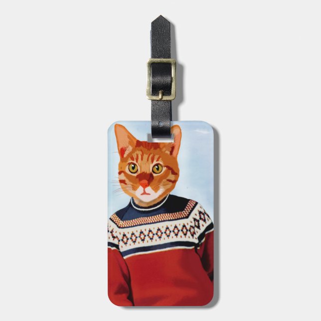 Katt i Ski Sweater Bagagebricka (Vertikal Framsida)