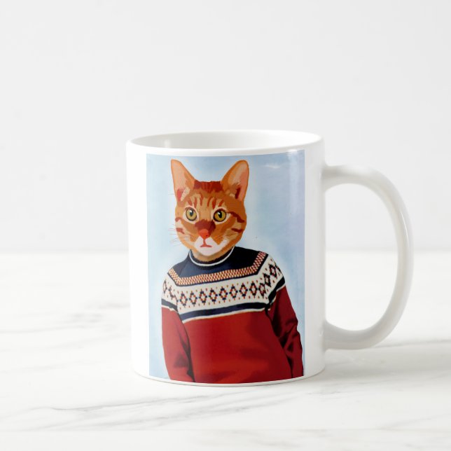 Katt i Ski Sweater Kaffemugg (Höger)