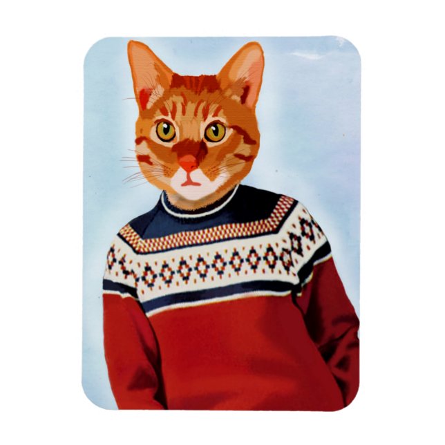Katt i Ski Sweater Magnet (Vertikal)