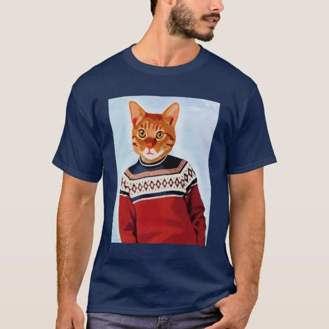 Katt i Ski Sweater Tee Shirt (Framsida)