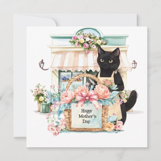 Katt i smoking med Glad mors dag blombukett  Julkort (Framsida)