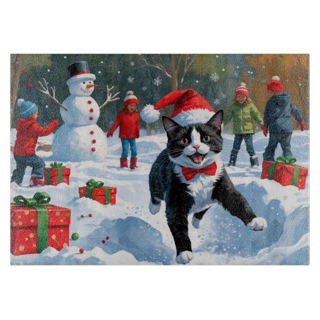 Katt i Smoking Springar i Snö med Julhatt (Framsidan)