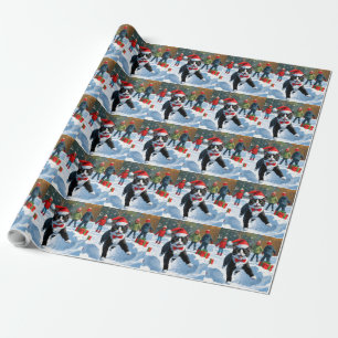 Katt i Smoking Springar i Snö med Julhatt Presentpapper