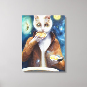 Katt i snabbkostande mat soppa gjord av galaxer canvastryck