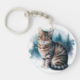 Katt i Snö 3-rundad akrylnyckelkedja