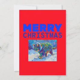 Katt i snö med öronmuffar  julkort