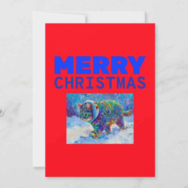 Katt i snö med öronmuffar  julkort (Framsida)