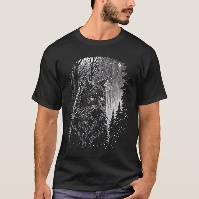 Katt i snöig skog t shirt (Framsida)
