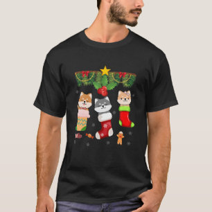 Katt i Sock Santa jul Pajamas Ljus Funny H T Shirt