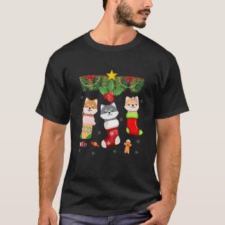 Katt i Sock Santa jul Pajamas Ljus Funny H T Shirt