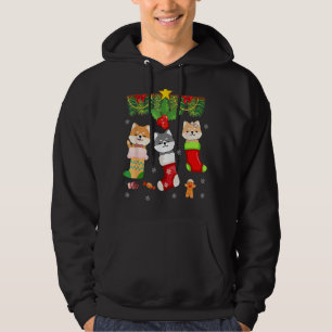 Katt i Sock Santa jul Pajamas Ljus Hoodie