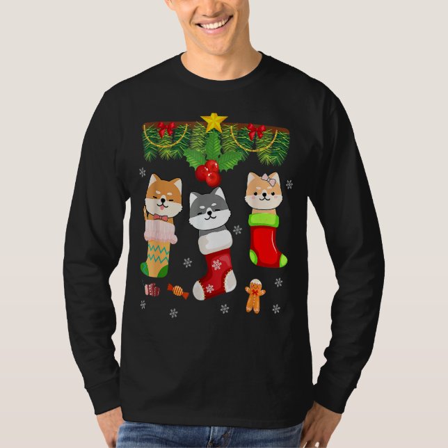 Katt i Sock Santa jul Pajamas Ljus T Shirt (Framsida)