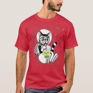 Katt i Space Boba Tea Bubble Anime Kawaii 708 T Shirt