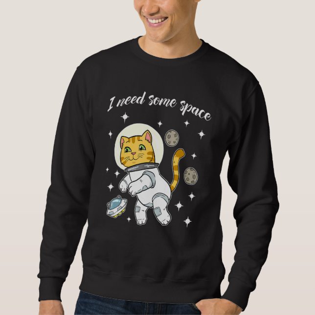 Katt i Space Ufo Galaxy Universe Cosmos Kitten Lång Ärmad Tröja (Framsida)