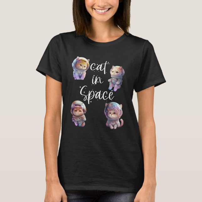 Katt i spaltmatta av astronaut t shirt (Framsida)