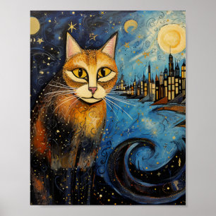 Katt i Starry Night City Poster