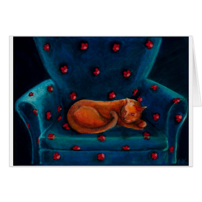 katt i stol hälsningskort (Framsidan Horizontal)