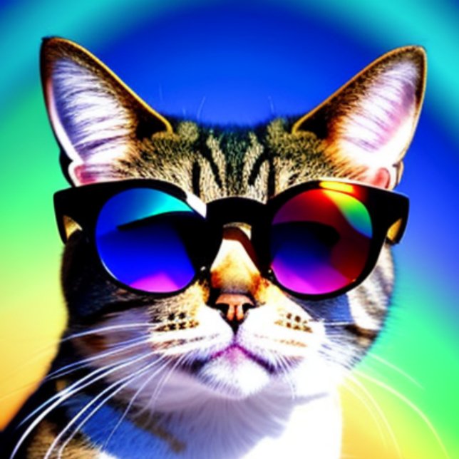Katt i Sunglass Head Ansikte T-Shirt (Skapare uppladdad)