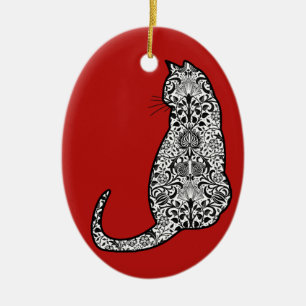 Katt i Svarta och vita Art nouveau Mönster Julgransprydnad Keramik
