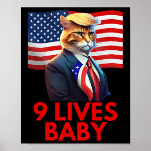 Katt i svit med trumma, amerikanska Flagga Nine Li Poster