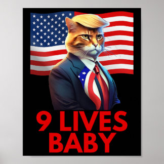 Katt i svit med trumma, amerikanska Flagga Nine Li Poster