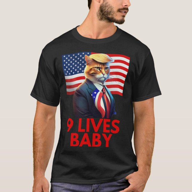 Katt i svit med trumma, amerikanska Flagga Nine Li T Shirt (Framsida)