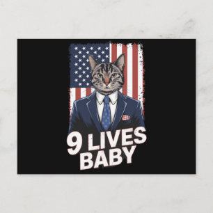Katt i svit med Trump-hår Amerikansk flagga 9 liv Vykort