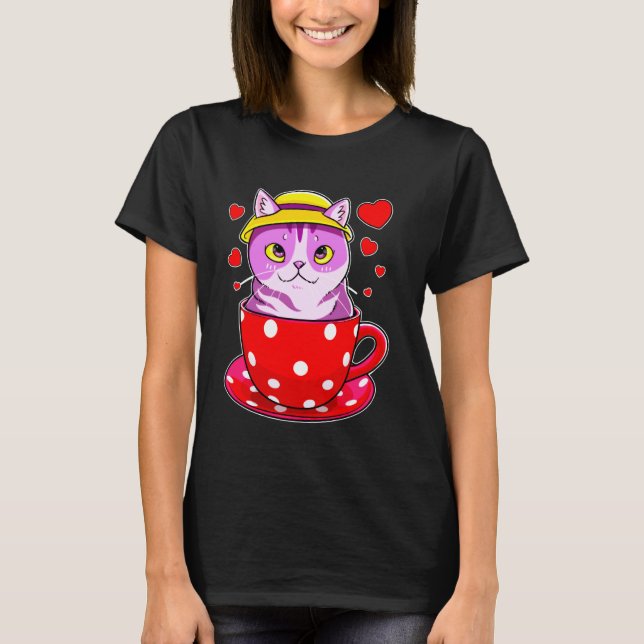 Katt I Tekopp Kattunge T Shirt (Framsida)