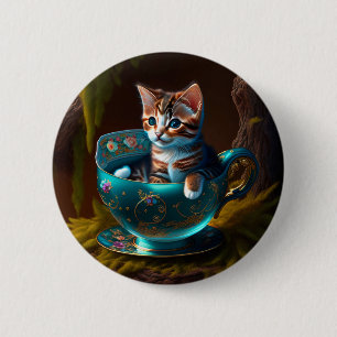 Katt i tekopp Kitten i en Tekopp-katt Knapp