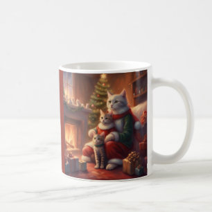 Katt i tomtedräkt jul kattfamilj kaffemugg