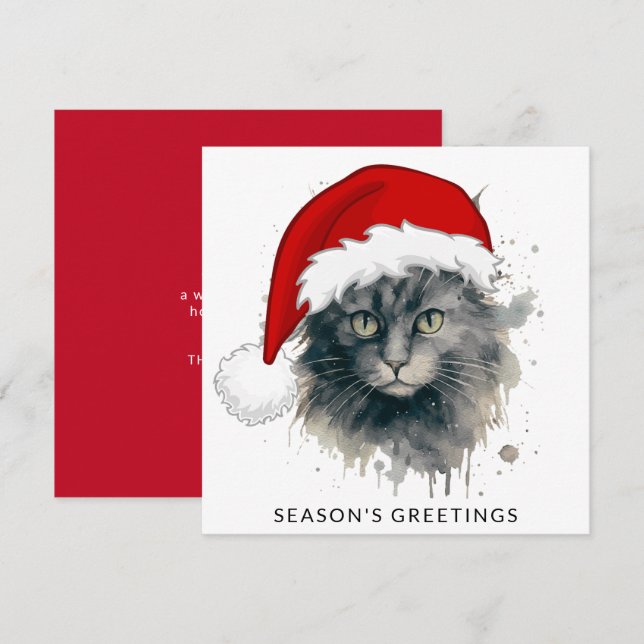 Katt i tomteluva God Jul Julkort (Fram/baksida)