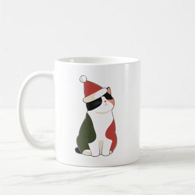 Katt i tomteluva – sötnos söndaglig illustration kaffemugg (Vänster)