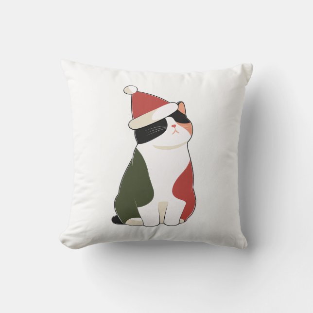 Katt i tomteluva – sötnosig julillustration kudde (Framsida)