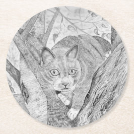Katt i Träd Underlägg Papper Rund