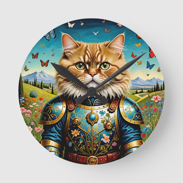 Katt i trädgården för öronbelysning rund klocka (Framsida)