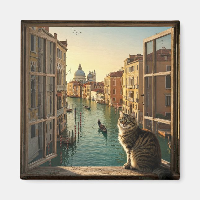 Katt i Venedig Italien Travel Souvenir Painting Magnet (Framsidan)