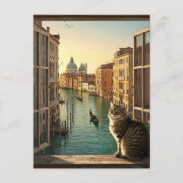 Katt i Venedig Italien Travel Souvenir Painting Vykort