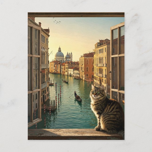 Katt i Venedig Italien Travel Souvenir Painting Vykort (Framsida)
