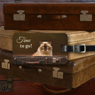Katt i Vintage Suitcase Luggage Tag Bagagebricka