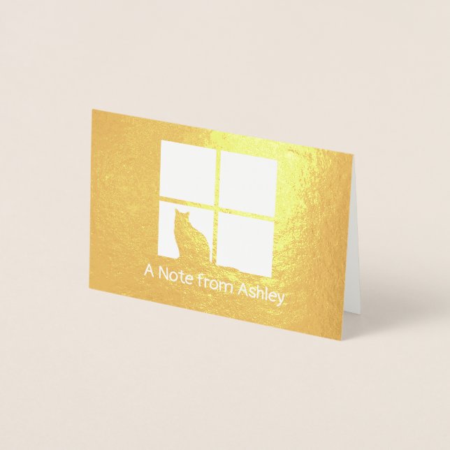 Katt i Windows-Eleganten Unik "A Note from"-mappad Folierat Kort (Framsida)